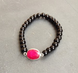 Black Obsidian and Ruby Bracelet Three Charmed Gems